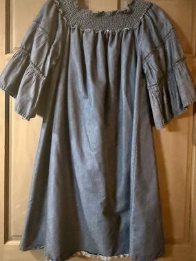 Eighty Eight Women’s Casual Blue Smocked-Neck Dress with Flutter Sleeves